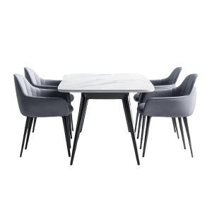 Dining Set Elegant Grey Chairs And Marble Table