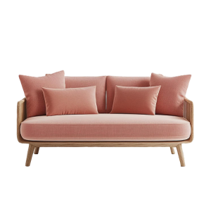 Modern Pink Sofa With Wooden Legs And Soft Cushions